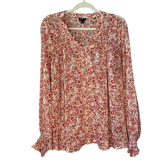 torrid Tops - Torrid red, orange, light green sheer‎ floral long sleeve button up top. Size 1X